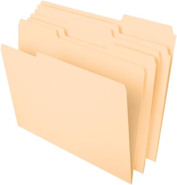 File Folders,  Size, 8-1/2" x 11", Classic Manila, 1/3-Cut Tabs in Left, Right, Center Positions, 100 Per Box