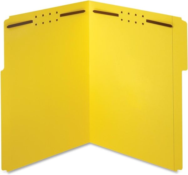 Fastener Folders, 1/3 Cut, Reinforced Tab, 2 Fasteners,  Size, Yellow, 50 Folders Per Box