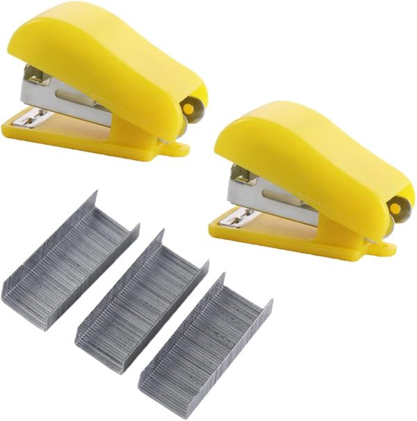 2 Pcs Mini Stapler with Staples, Small Stapler for Desk, 1000pcs Staples Included, Cute Stapler Set for Office and School Supplies(No.10 Staplers, Yellow)