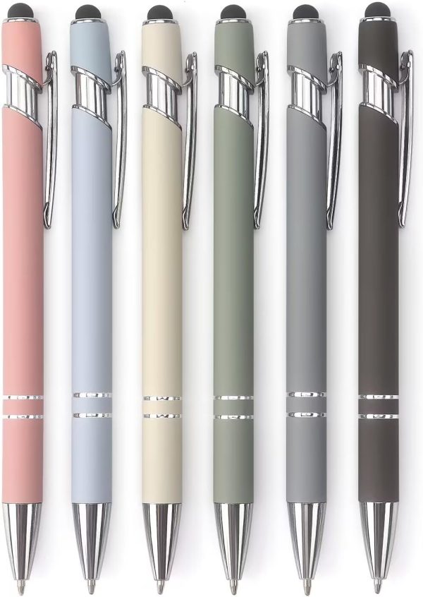 Ballpoint Pen 2-in-1 Stylus Retractable Ballpoint Pen with Stylus tip, Metal Stylus Pen for Touch Screens, 1.0 mm Black Ink (Pastel Color) 6 Pack