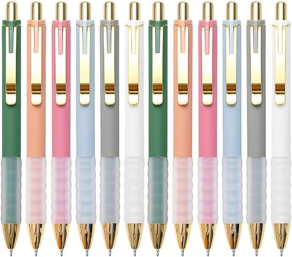 Ballpoint Pens Black Medium Point 1mm with Super Soft Grip Ball Point Pen for Men Women Retractable(gold-6x2 pcs)