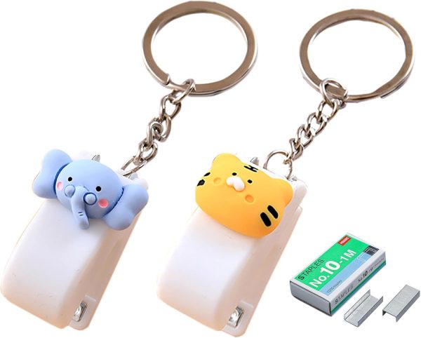 Mini Desktop Staples, 2 Pcs Tiger and Elephant Design Stapler for 10 Sheets Capacity with 1000 Pcs No.10 Staples