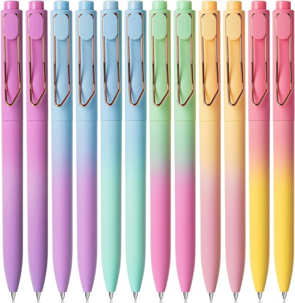 - Ballpoint Pens, 12 Pack, Gradient Color Barrels, Black Ink, Cute Ballpoint Pens Black Ink, Cute Pens for Journaling