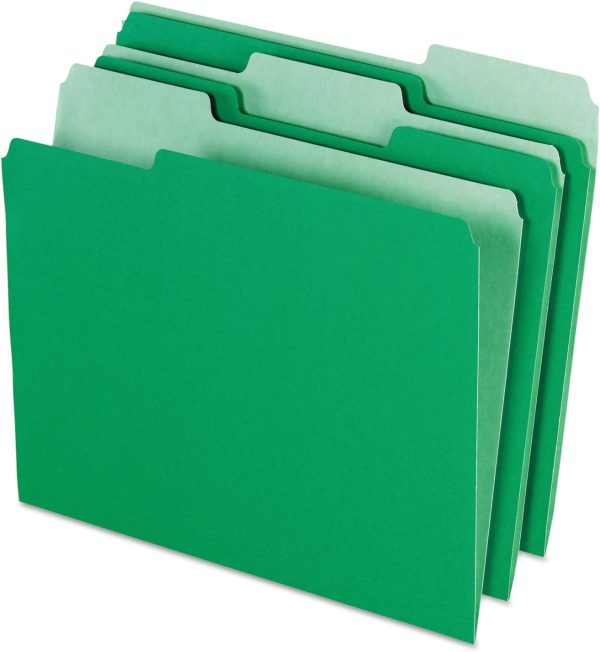 Two-Tone Color File Folders,  Size, 1/3 Cut, Bright Green, 100 Per box (152 1/3 BGR)